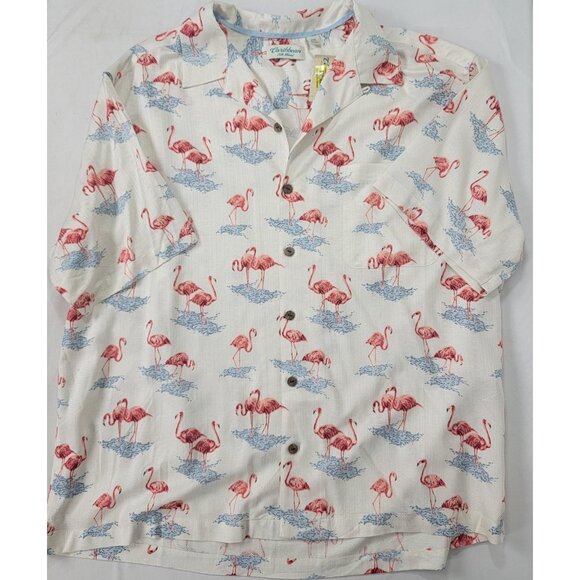 Caribbean Silk Blend Men's Short Sleeve Button Down Shirt FLAMINGO 2XB 2X NEW - Picture 1 of 6